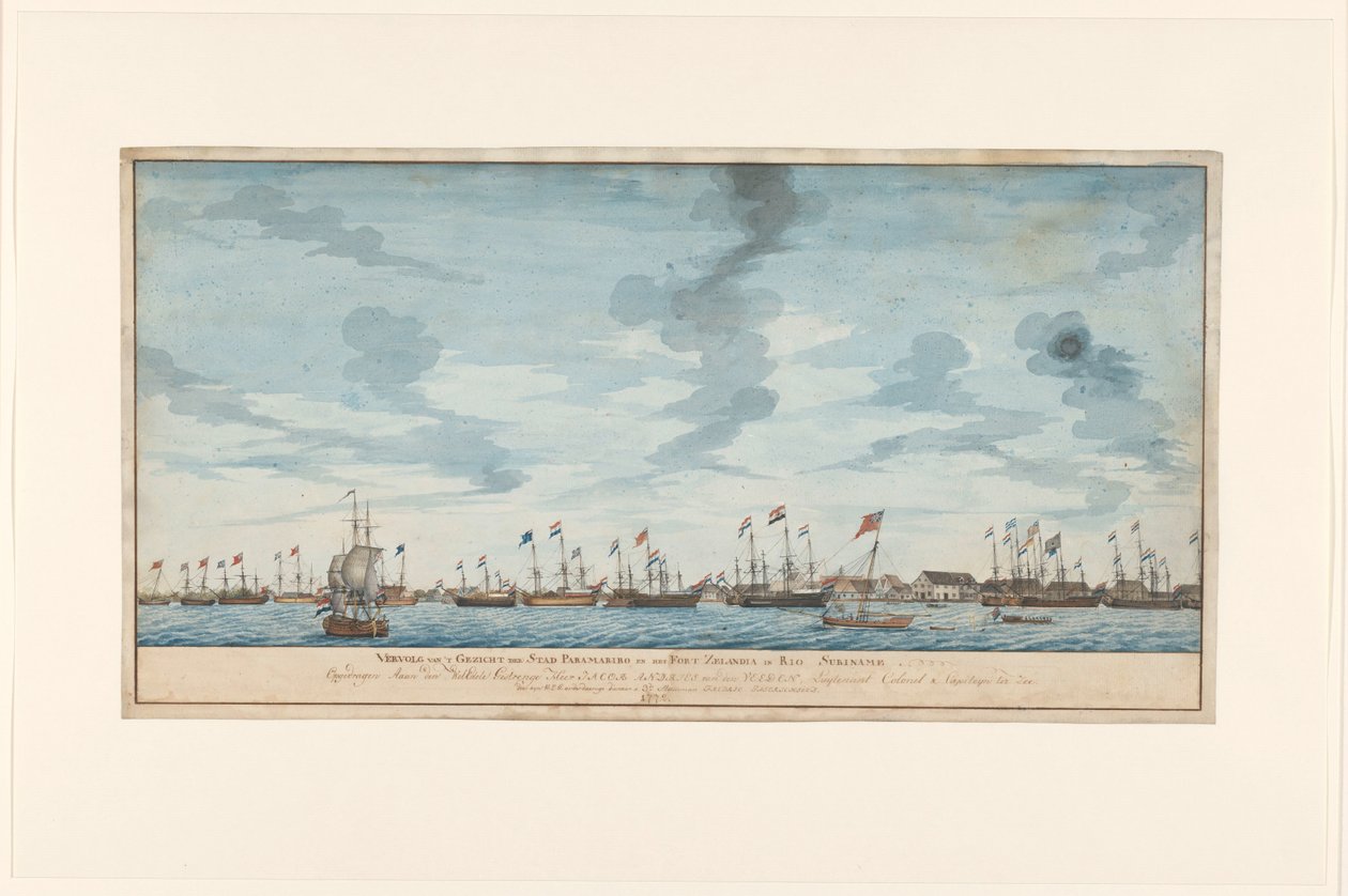 Gezicht op de stad Paramaribo door Frederik Jägerschiöld (signed by artist)