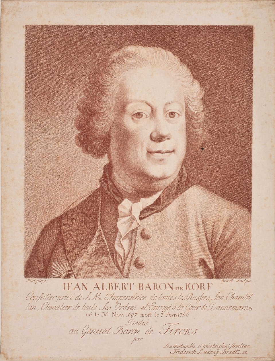 Portret van Baron Johann Albrecht von Korff 1697-1766, Midden van de 18e eeuw door Frederik Ludvig  Bradt