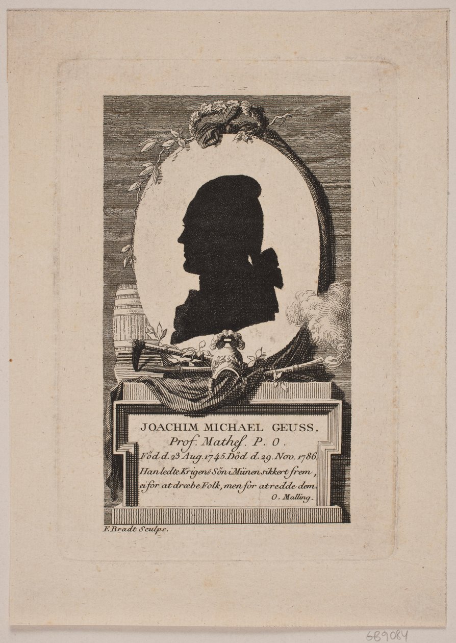 Silhouet van Prof. Joachim Michael Geuss in profiel naar links door Frederik Ludvig  Bradt
