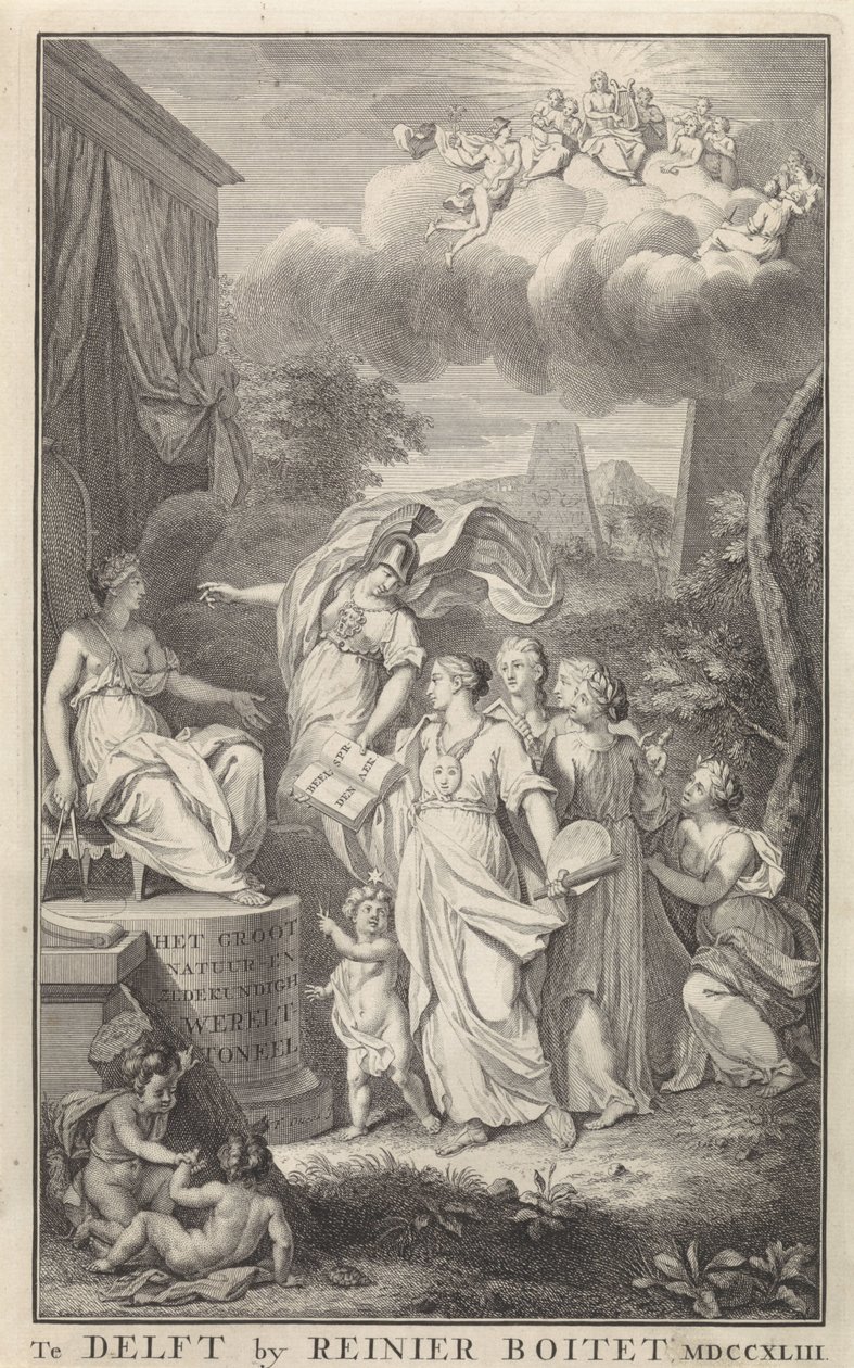 Minerva en de Kunsten voor een tronende figuur door Frederik Ottens