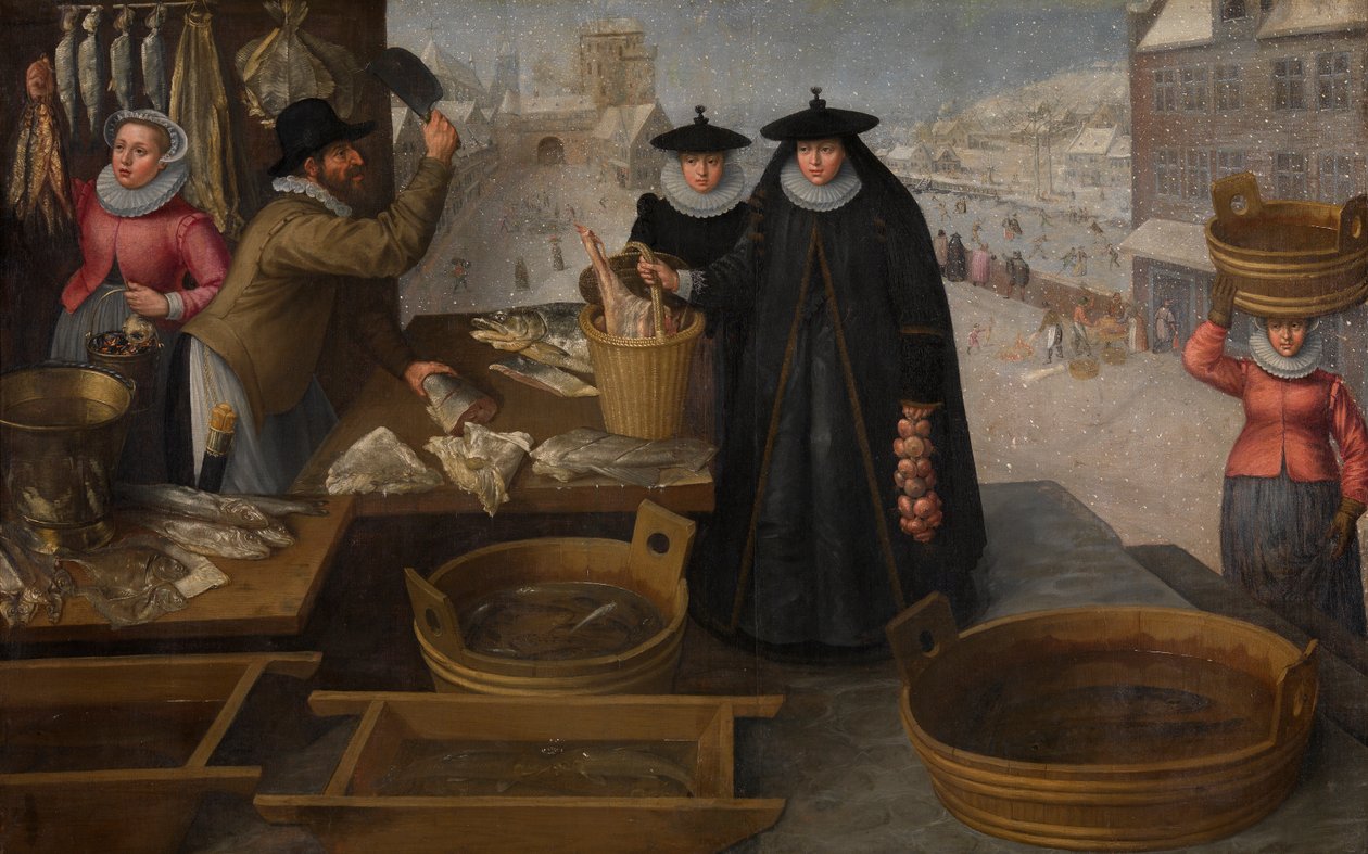 Vismarkt door Frederik Valckenborch
