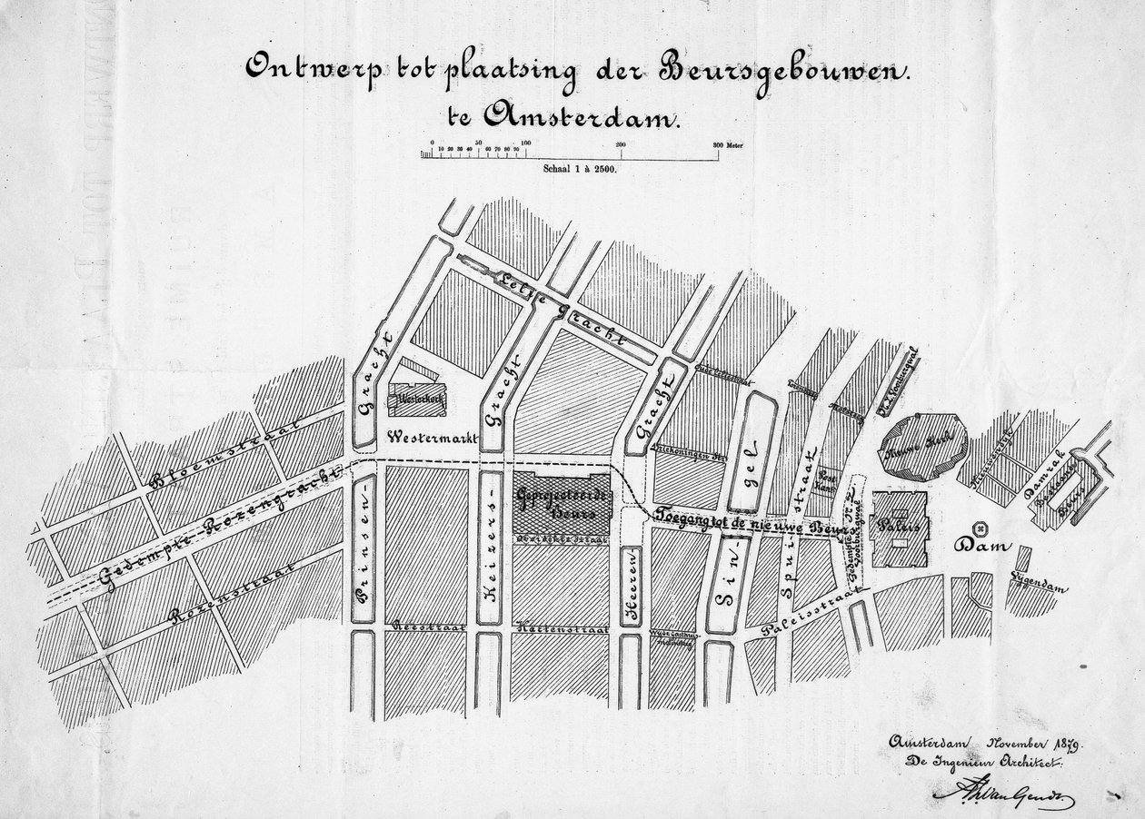 Ontwerp voor een goederenbeurs, Amsterdam, situatie. November 1879 door Frederik Willem van Gendt