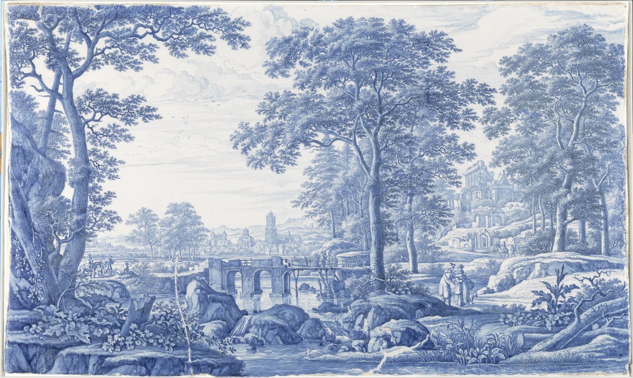 Plaque met een Italiaans landschap door Frederik van Frytom (attributed to)
