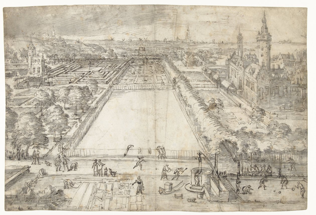 Kasteel met een park in de nabijheid van een stad door Frederik van Valckenborch