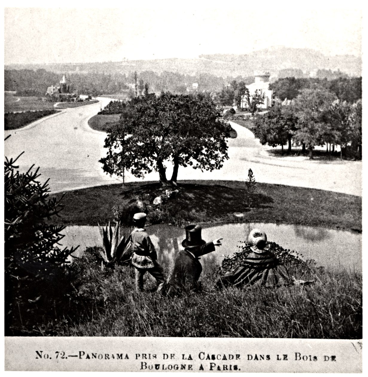 Panoramisch uitzicht op het Bois de Boulogne, genomen vanaf de waterval, ca. 1860-70 door French Photographer