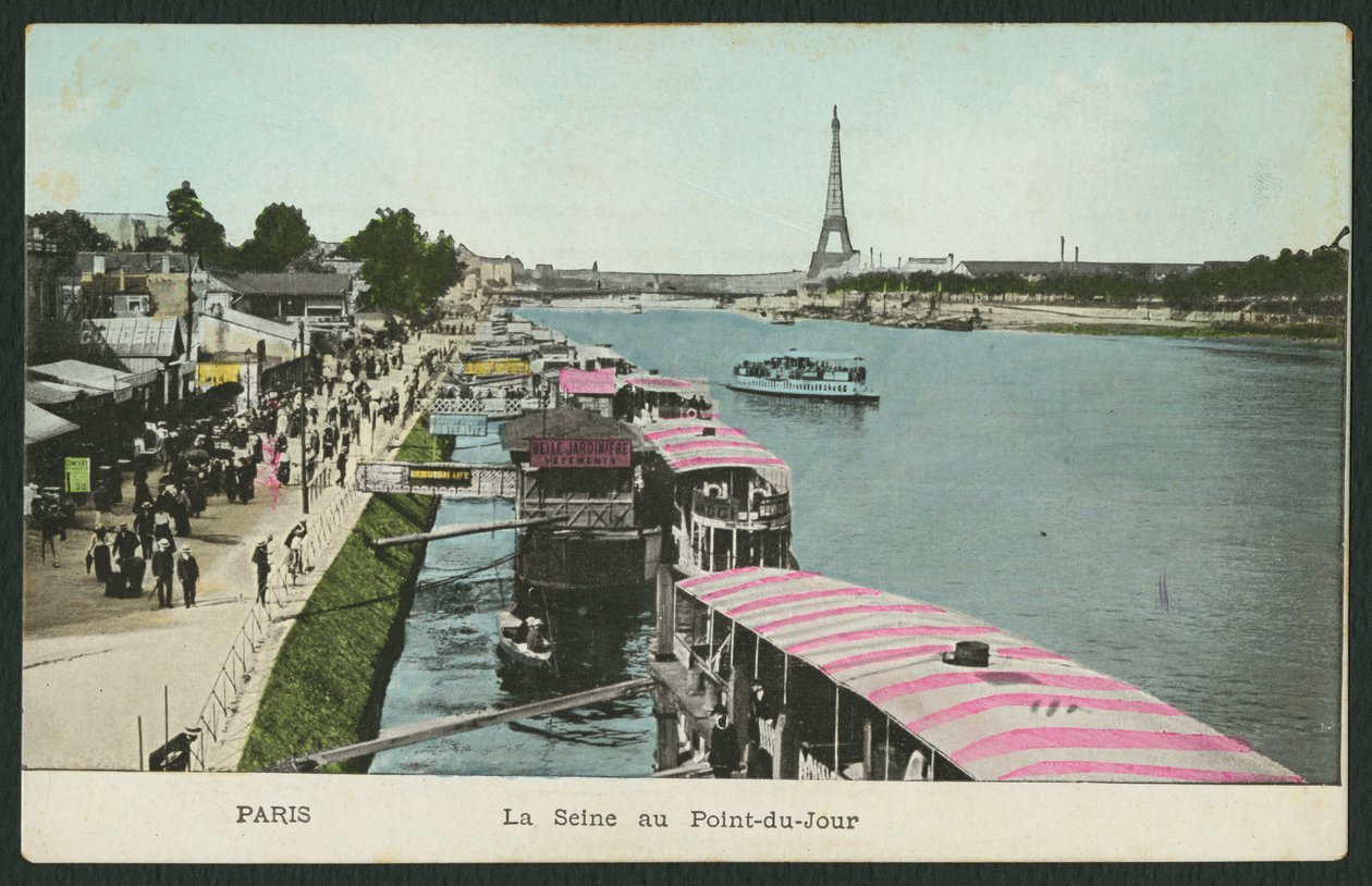 Ansichtkaart met de rivier de Seine bij Point-du-Jour, ca.1900 (gekleurd zwart-wit foto) door French Photographer