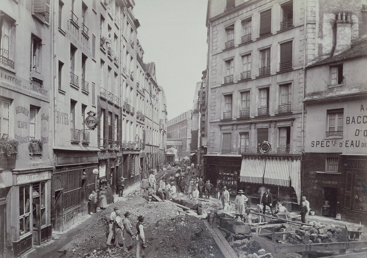 Rioolwerken in de Rue de la Bucherie in Parijs, 1889 door French Photographer