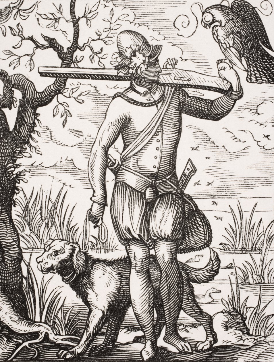 Een Duitse valkenier, naar een gravure van Jost Amman (1539-91) uit 