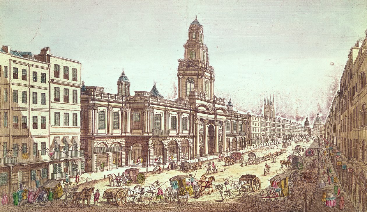 Een uitzicht op de Royal Exchange, gegraveerd door Moithey, c.1754 door French School