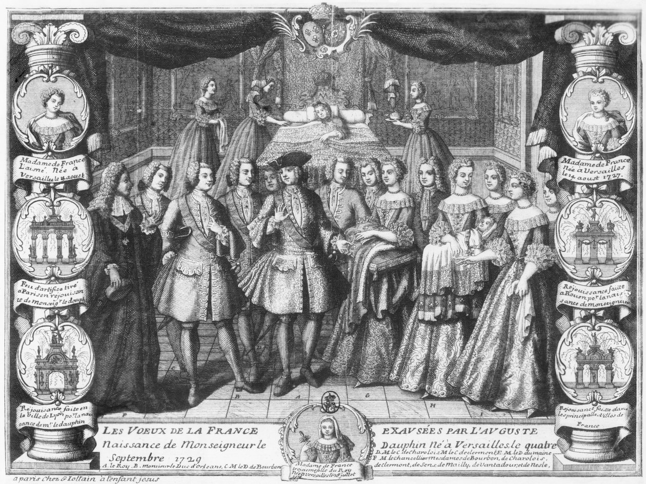 Geboorte van Louis, Dauphin van Frankrijk, zoon van Lodewijk XV, op 4 september 1729 door French School