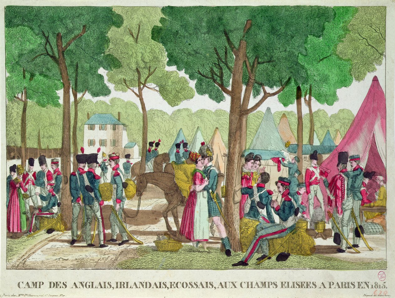 Kamp van de Engelse, Ierse en Schotse Soldaten op de Champs-Elysees in 1815 door French School