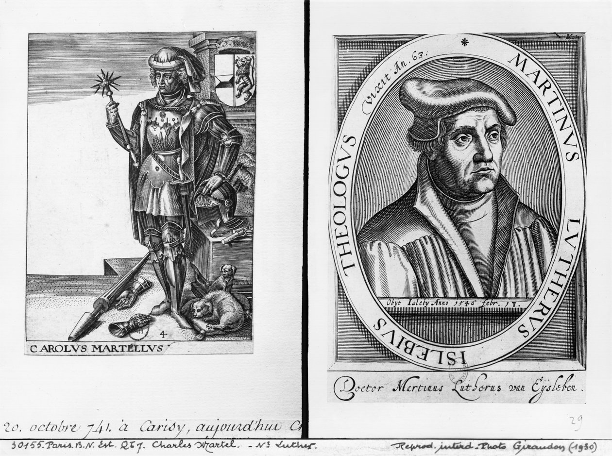 Karel Martel (688-741) en Maarten Luther (1483-1546) door French School