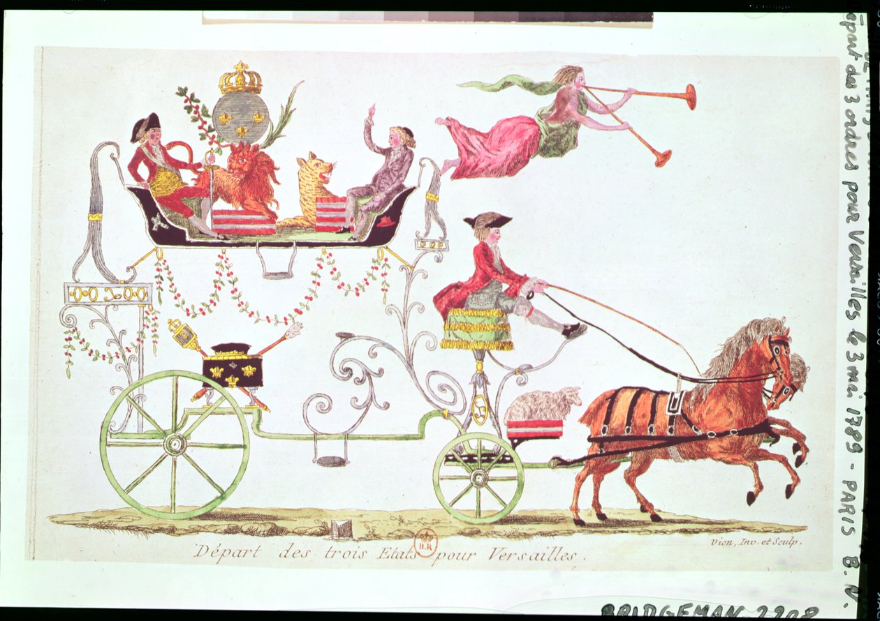 Vertrek van de Drie Ordes naar Versailles, 3 mei 1789 door French School