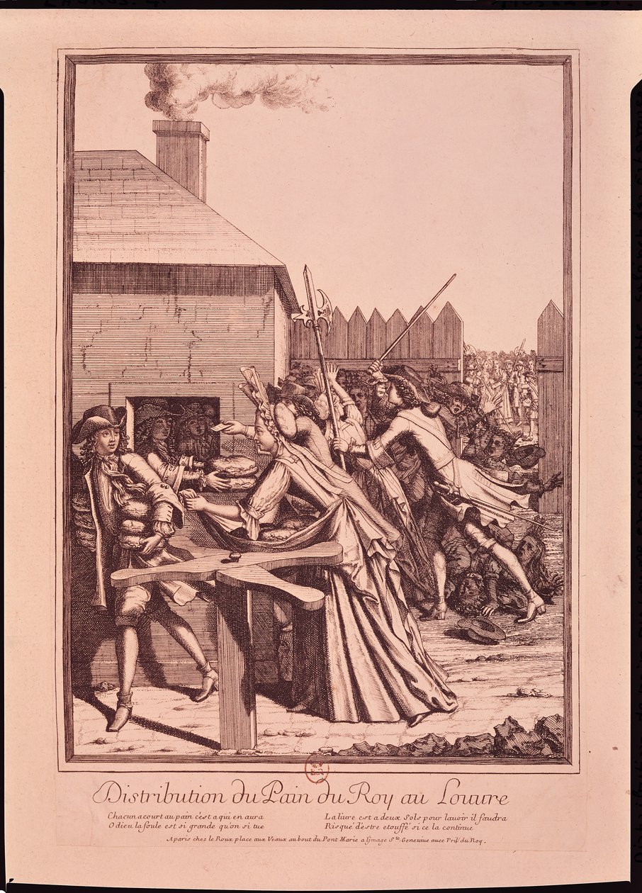 Uitdeling van brood in het Louvre tijdens de voedseltekorten, 1709 door French School