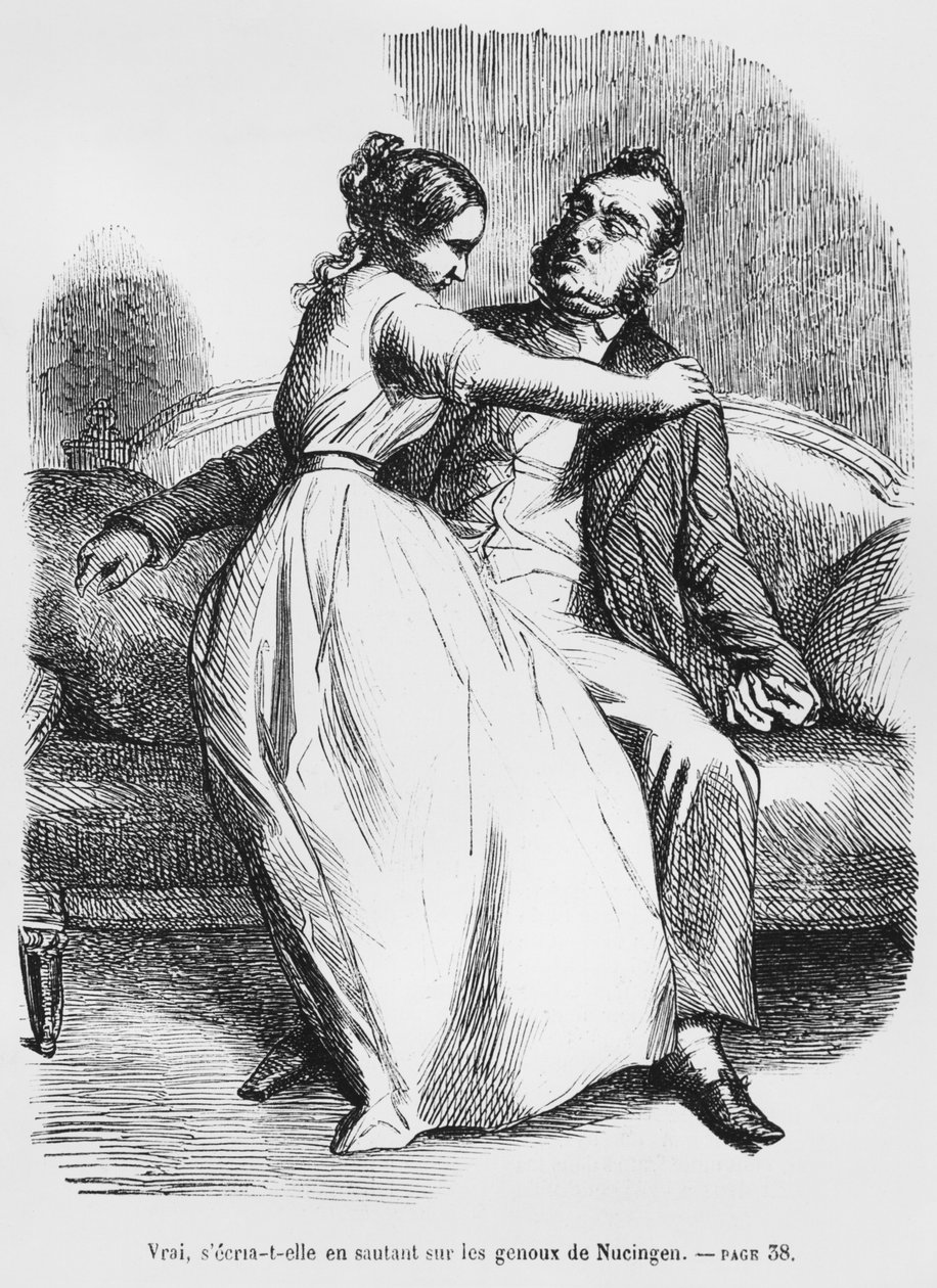 Esther van Gobseck en Baron van Nucingen, illustratie uit Splendeurs et Miseres des Courtisanes door Honore de Balzac, gepubliceerd 1867 door French School