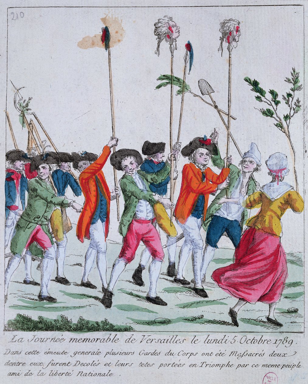 Hoofden van twee van de koningswachten gedood op 5 oktober 1789 in Versailles door de Parijse menigte worden triomfantelijk naar Parijs gedragen door French School