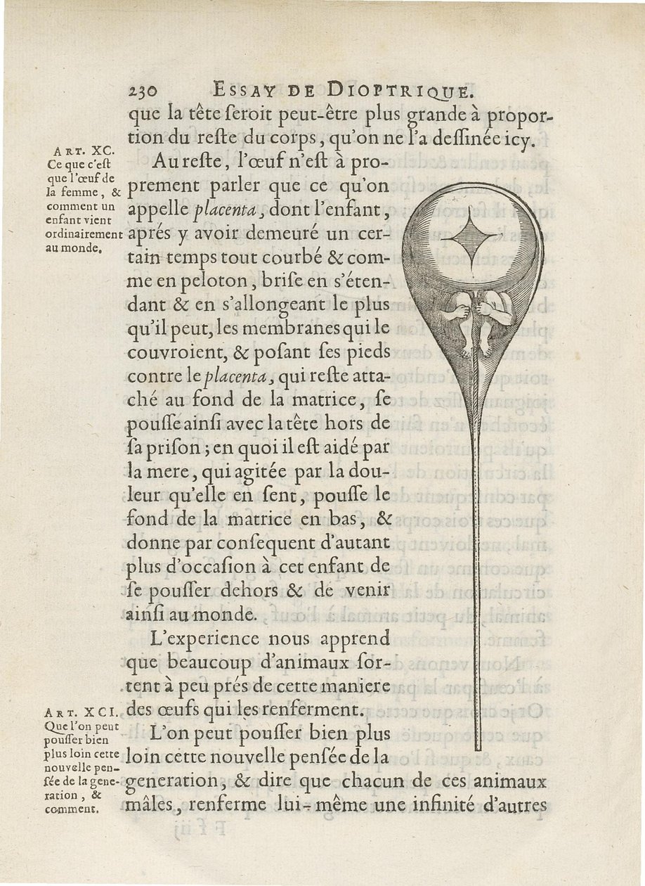 Homunculus afgebeeld in menselijk sperma, uit Essay de Dioptrique door Niklass Hartsoeker, 1694 door French School