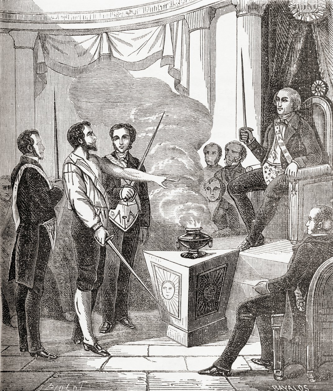 Inwijding van een Franse vrijmetselaar in de broederschap, uit 