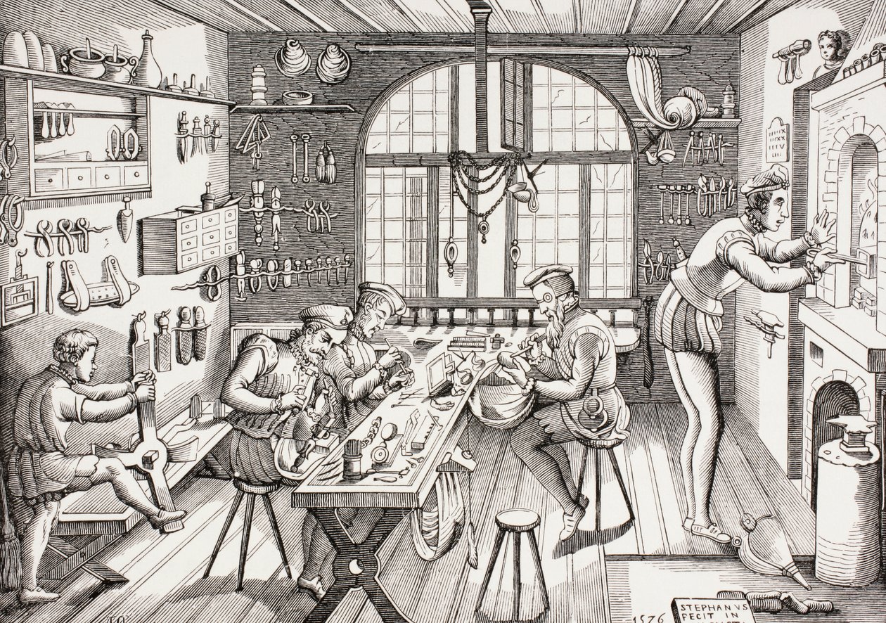 Interieur van de werkplaats van Etienne Delaune, uit 