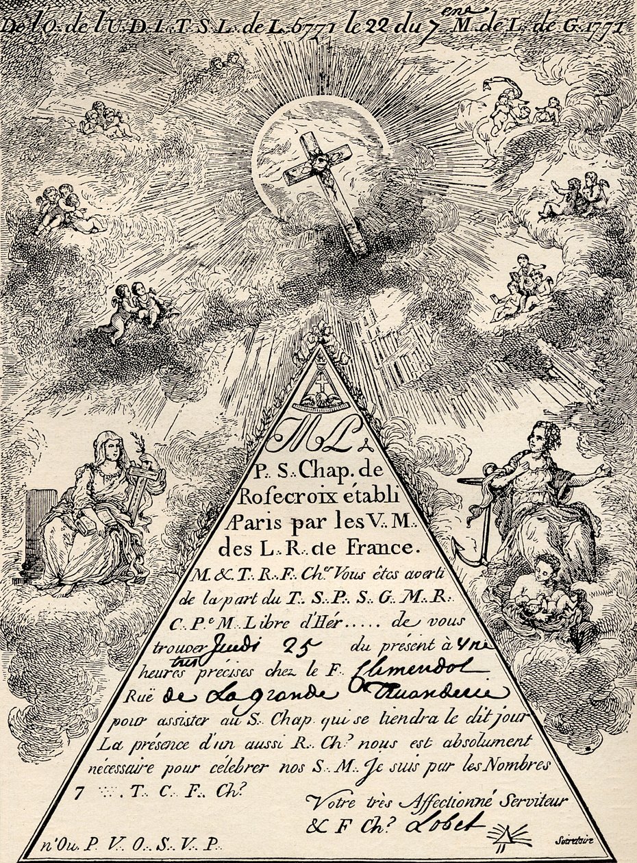 Uitnodiging van de Franse afdeling van de Vrijmetselaars, 1771, uit 