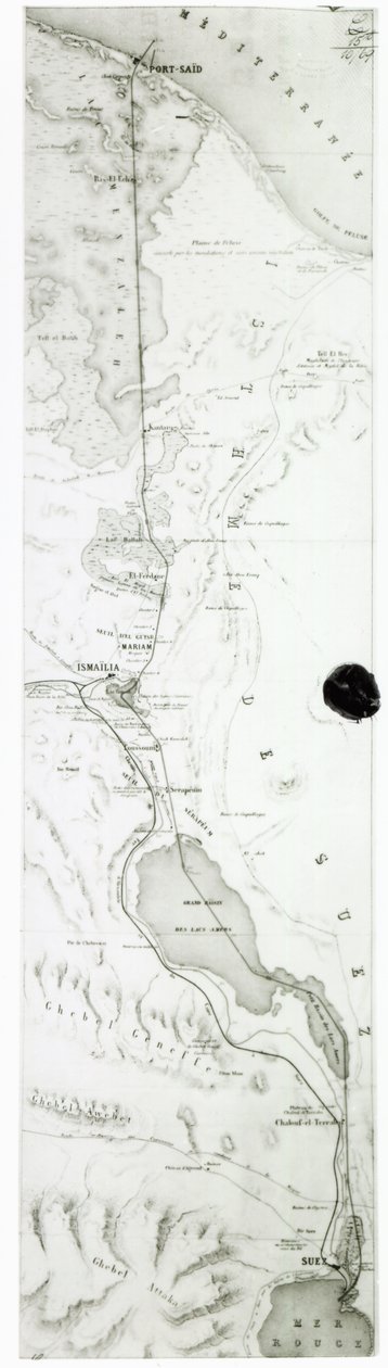 Kaart van het Suezkanaal, c.1869 door French School