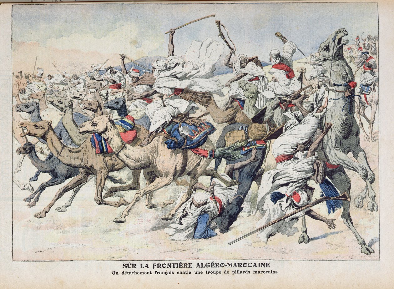 Aan de Algerijns-Marokkaanse grens, een Franse detachement straft een bende Marokkaanse plunderaars, illustratie uit 