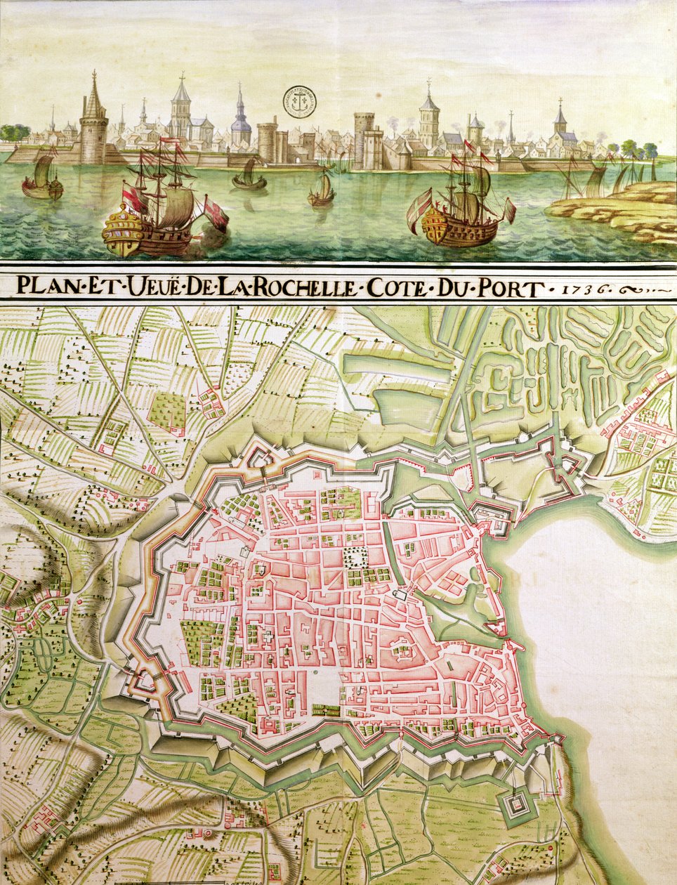 Plattegrond van de stad La Rochelle, 1736 door French School