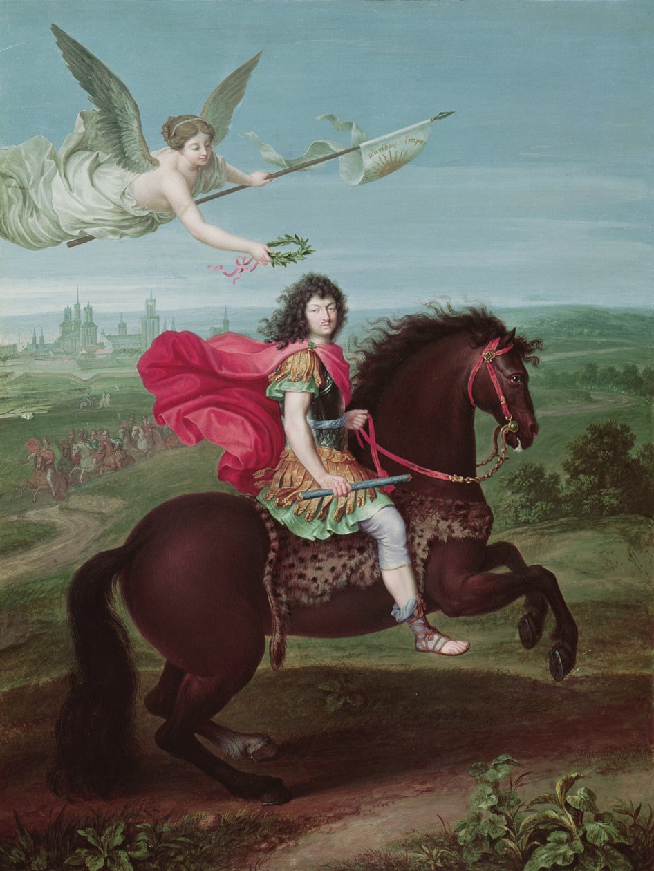 Portret van Lodewijk XIV (1638-1715), frontispice voor een Boek van Militaire Campagnekaarten door French School