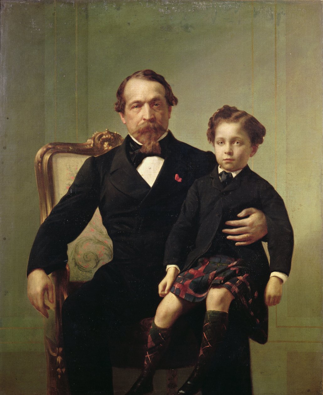 Portret van Keizer Louis-Napoleon Bonaparte (1808-73) en zijn zoon, Prins Napoleon Eugene Louis Jean Joseph Bonaparte (1856-79) door French School