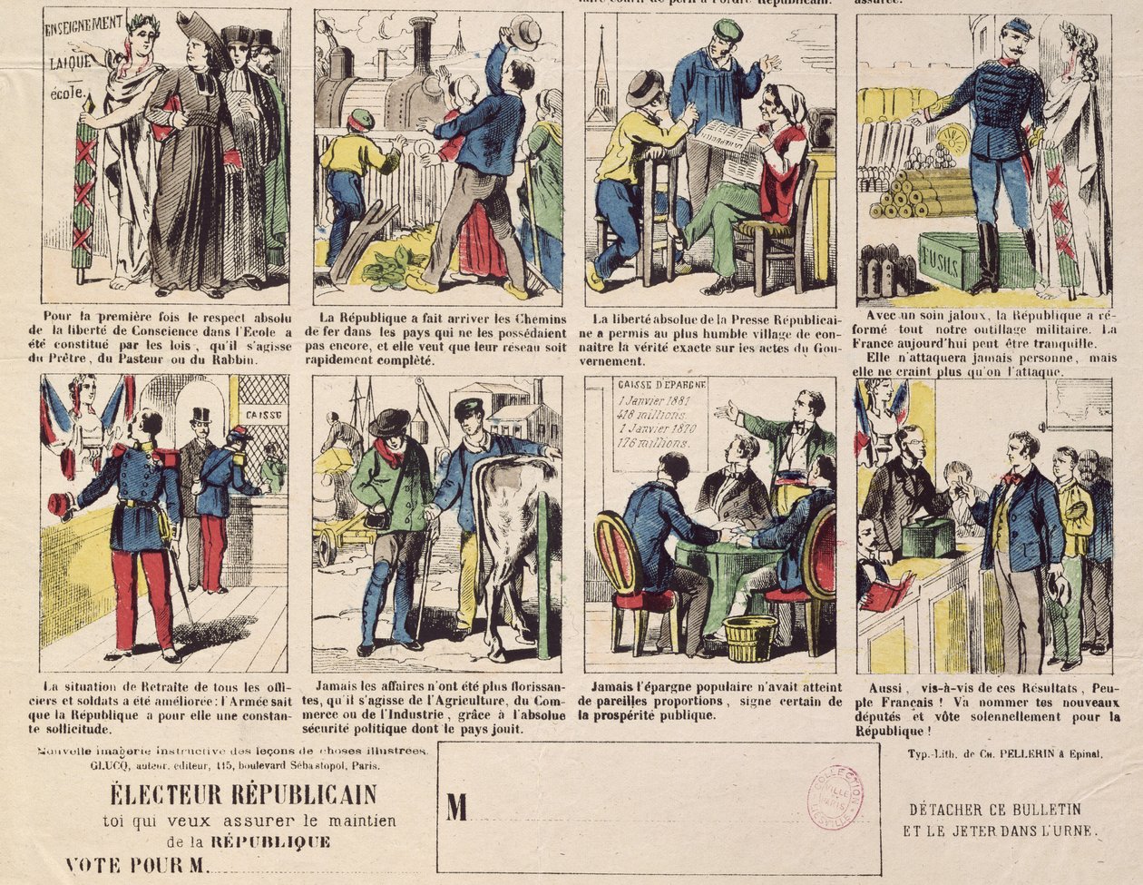 Republikeinse propaganda ter ondersteuning van de oprichting van de Derde Republiek, c.1881 door French School