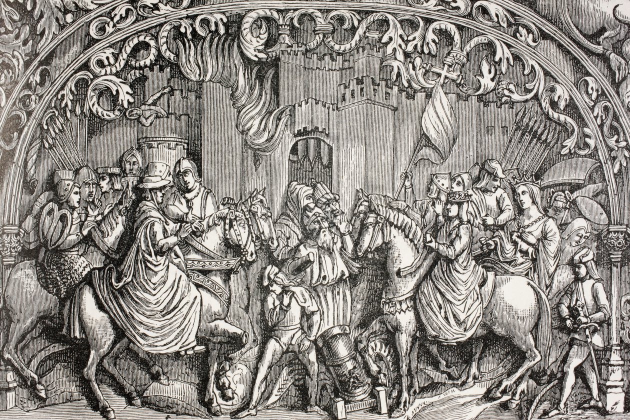 Overgave van Montefrio nabij Granada, Spanje in 1486, uit 