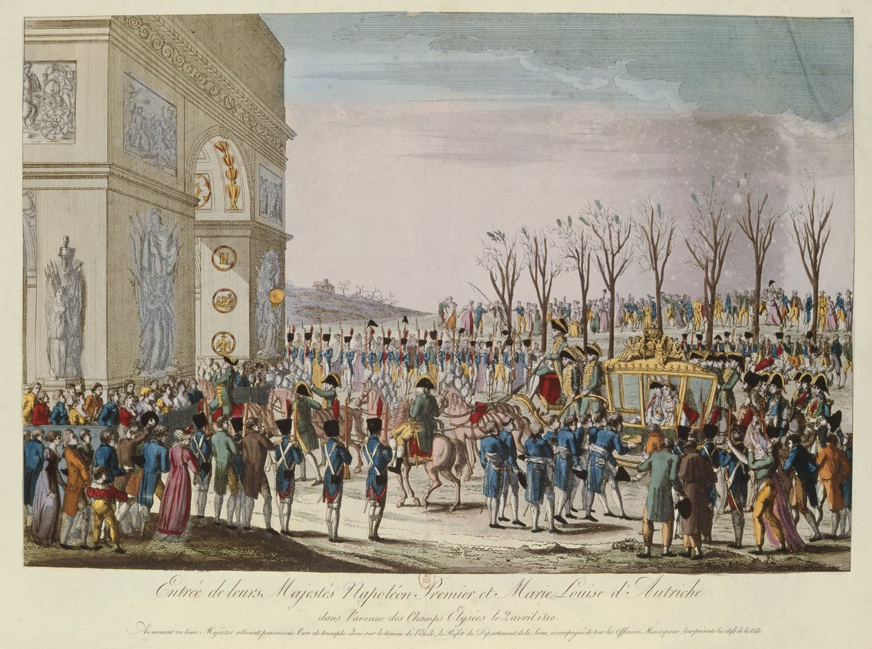 De Intocht van Keizer Napoleon I en Keizerin Marie Louise van Oostenrijk op de Champs-Elysees, 2 april 1810 door French School