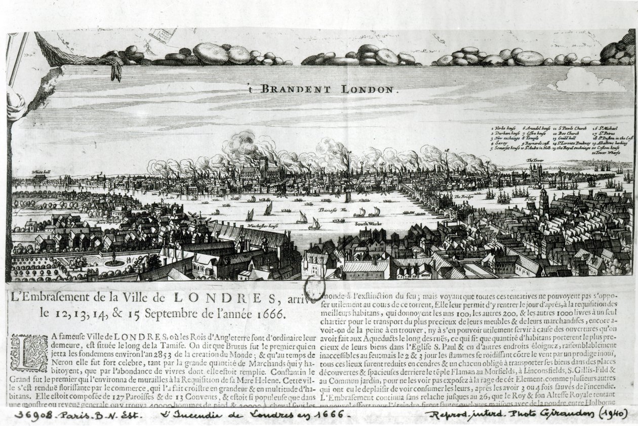 De Grote Brand van Londen in 1666 door French School