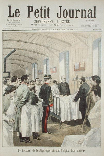 De president van de republiek, Felix Faure (1841-99) bezoekt het Saint-Antoine ziekenhuis in Parijs, uit Le Petit Journal, 17 februari 1895 door French School