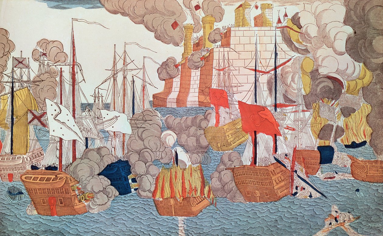 Het Beleg van Navarino, 20 oktober 1827 door French School
