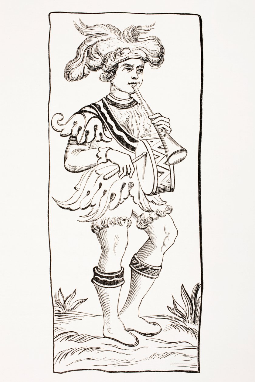De jokerkaart uit een 15e-eeuws tarotdeck, uit 