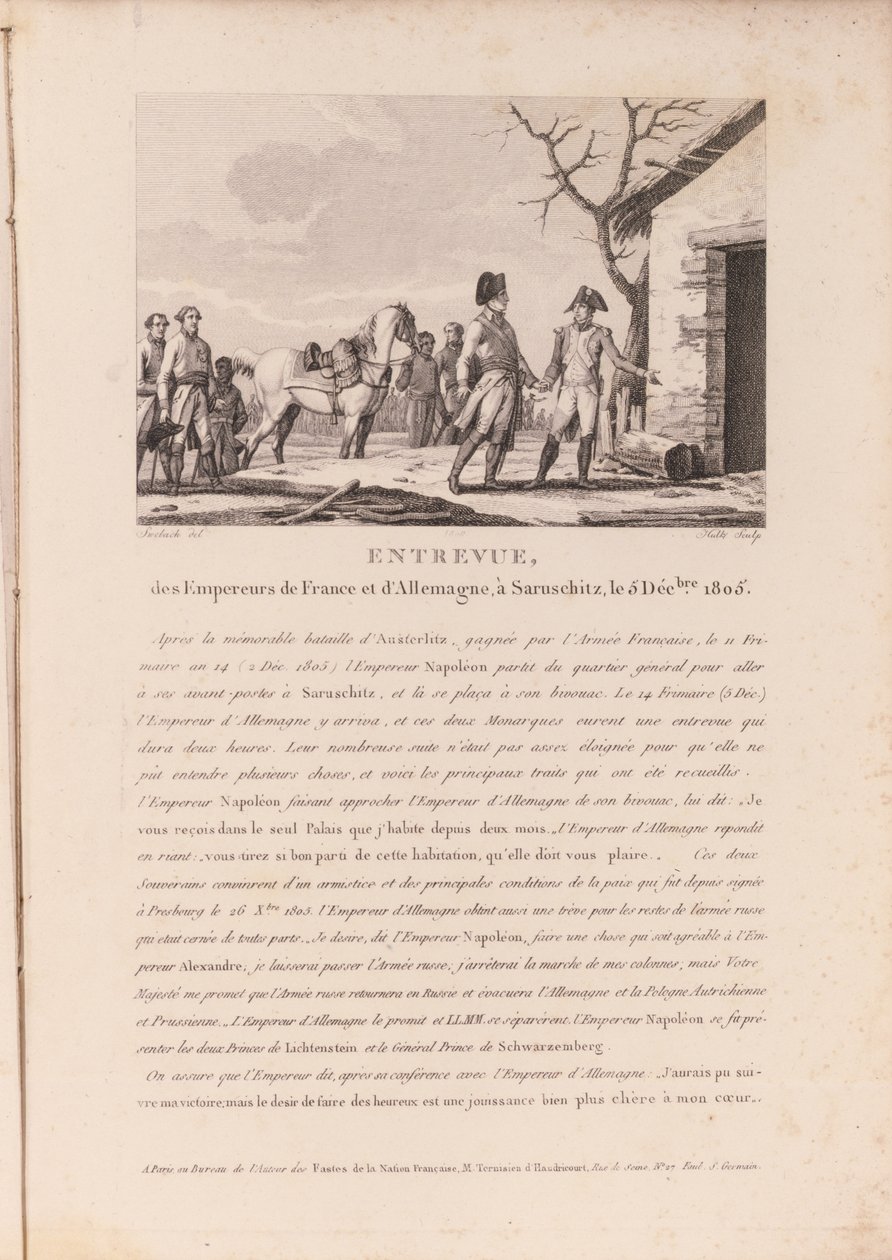 De ontmoeting van de bevelhebbers van de Franse en Duitse troepen in Schitz, 5 december 1805 door French School