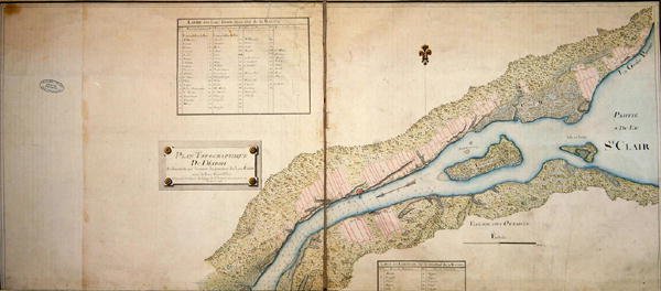 Topografische kaart van Detroit, 1796 door French School