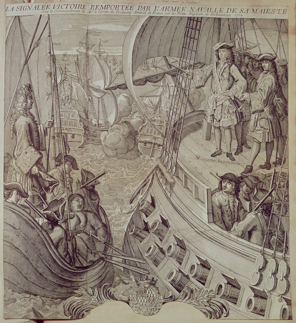 Overwinning van de marine van Lodewijk XIV (1638-1715) tegen de Engelse en Nederlandse vloot in 1704 door French School