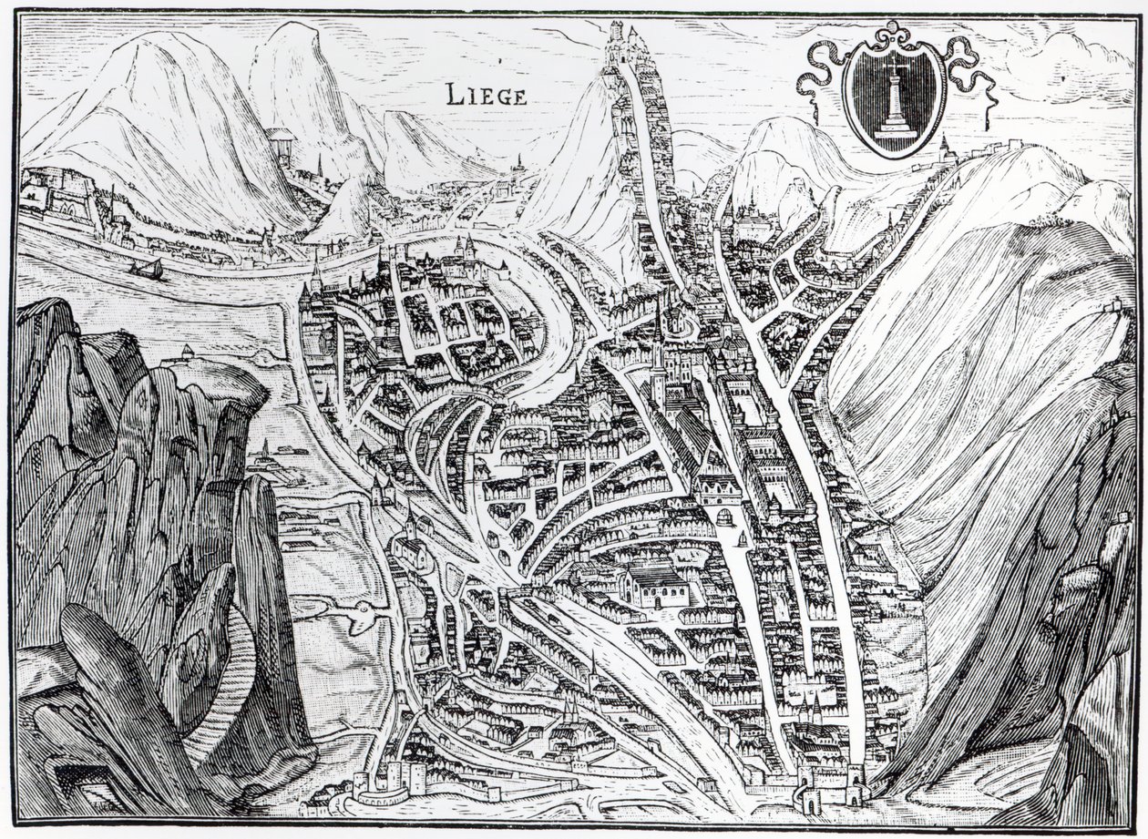 Uitzicht op de stad Luik, naar een 16e-eeuwse gravure door French School