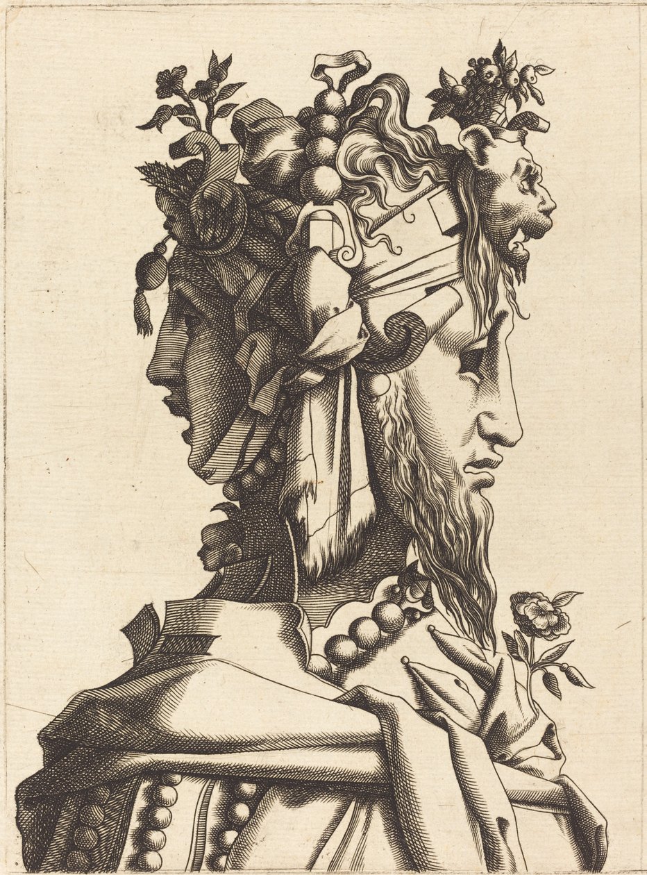 Buste van een Vrouw in een Extravagant Kostuum door French 16th Century after René Boyvin or Pierre Milan