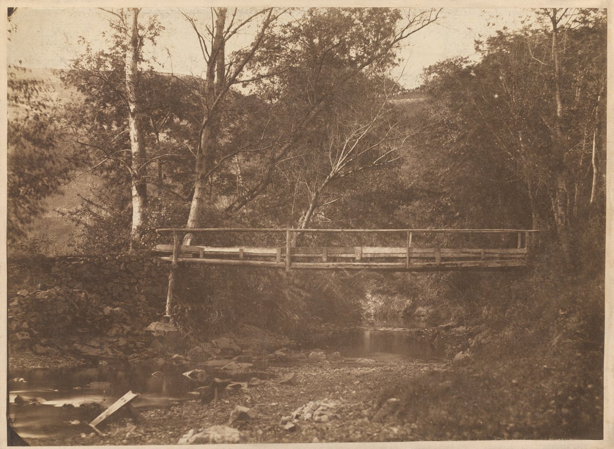 Landschap met bomen en brug door French 19th Century