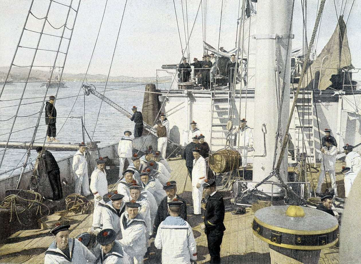 Franse marine, eind 19e eeuw: inscheping van voedsel - Bibl. des Arts deco. door French Photographer