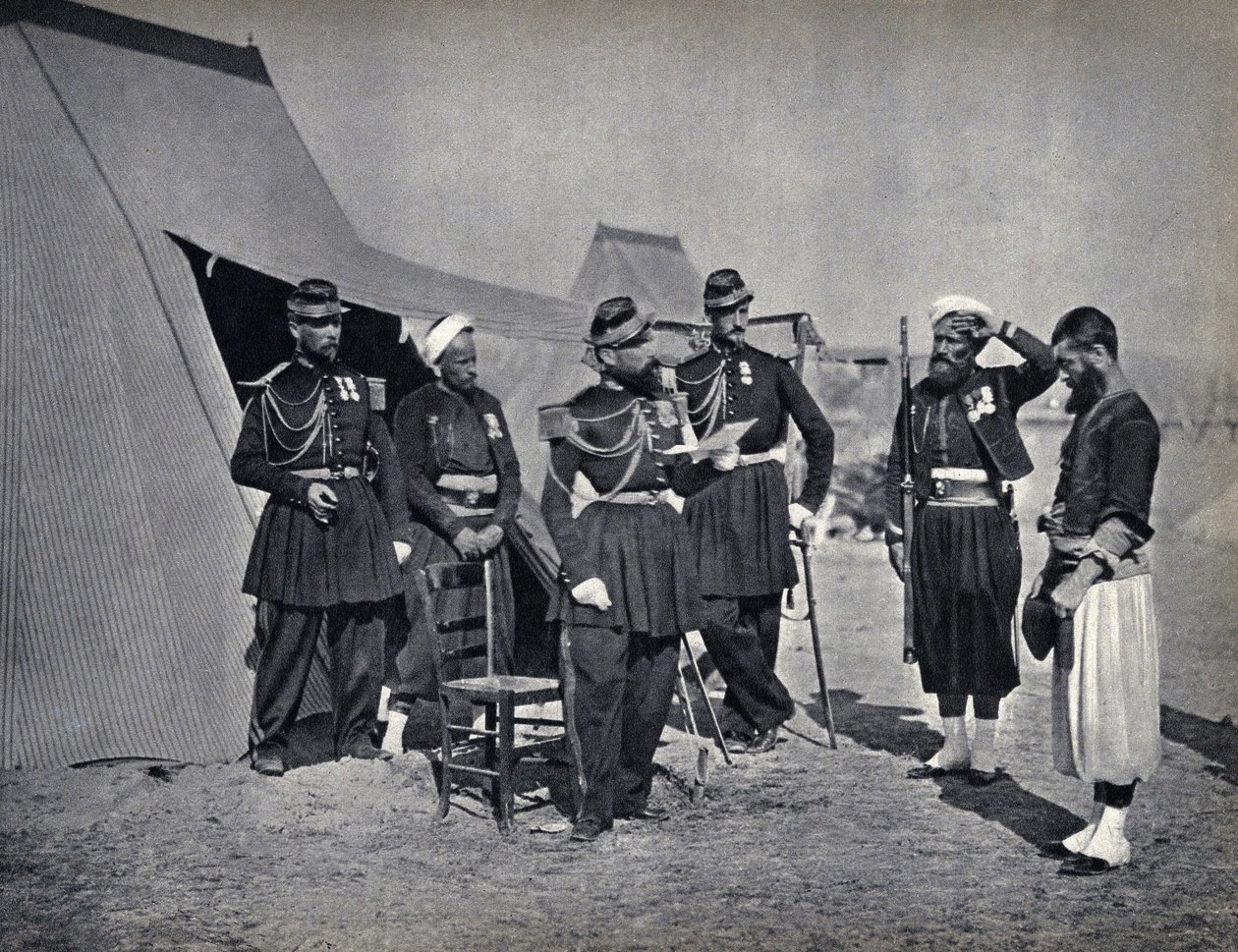 Straf, soldaten van het Franse leger tijdens de Krimcampagne in 1854. Fotografie, eind 19e eeuw. door French Photographer