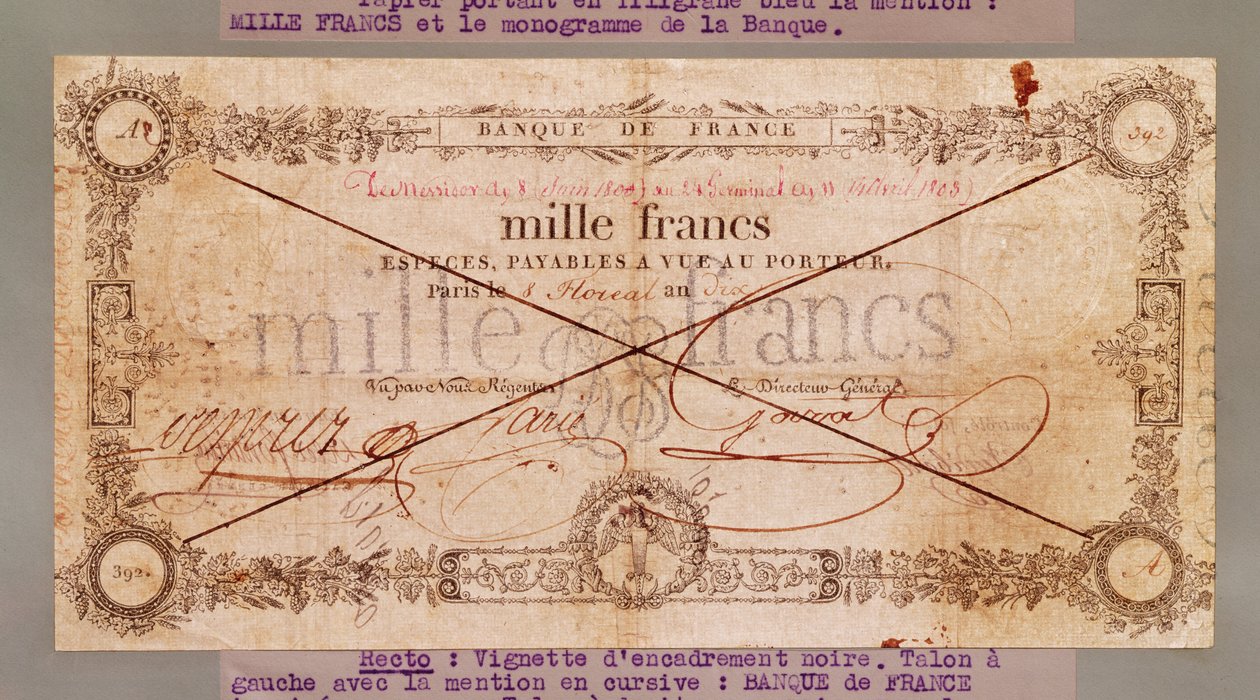 1000 francs bankbiljet van 8 Floreal, An X (28 april 1802) door French School
