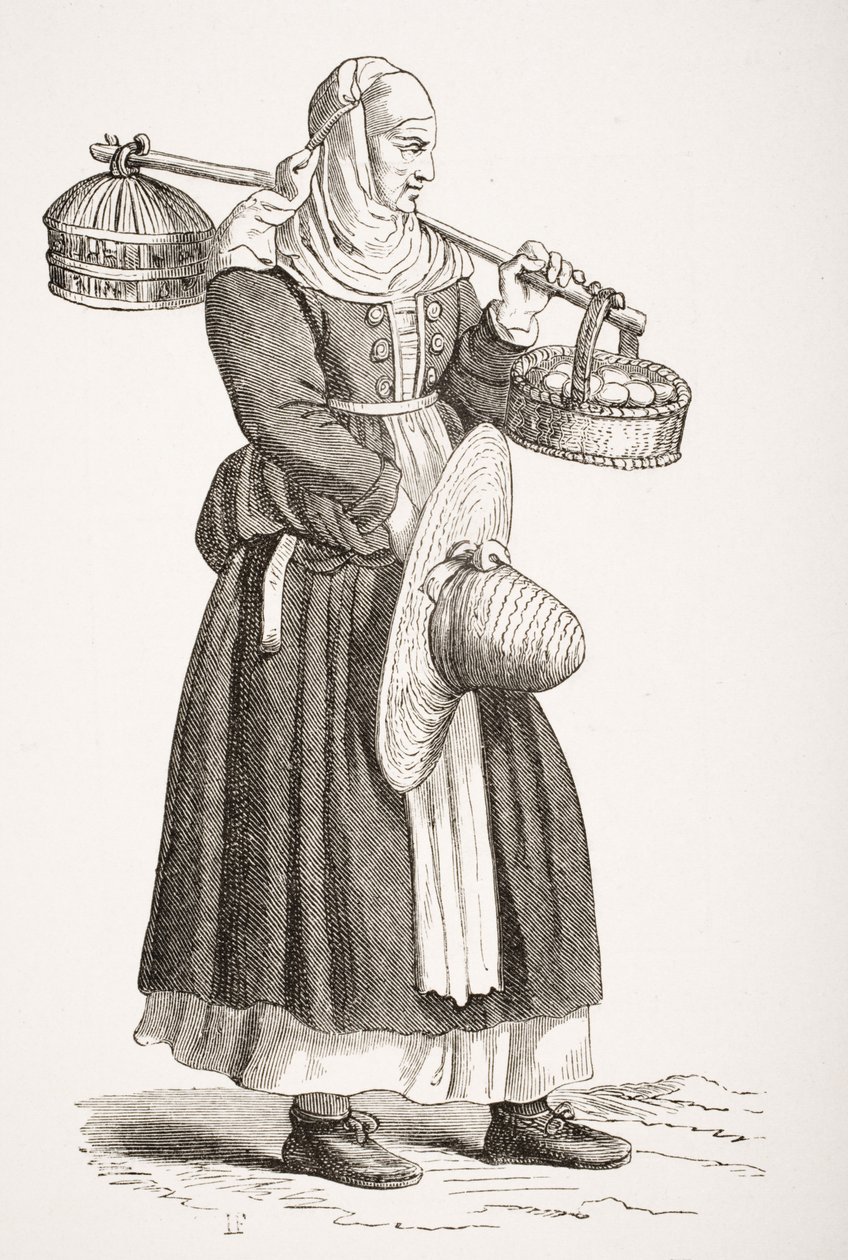 Een eierhandelaar, naar een 16e-eeuwse houtsnede door Cesare Vecellio (1521-1601) uit 