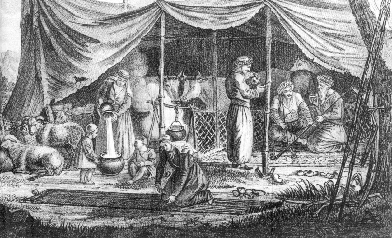 Een familie van Koerdische nomaden, uit Voyage en Perse door Gaspard Drouville door French School