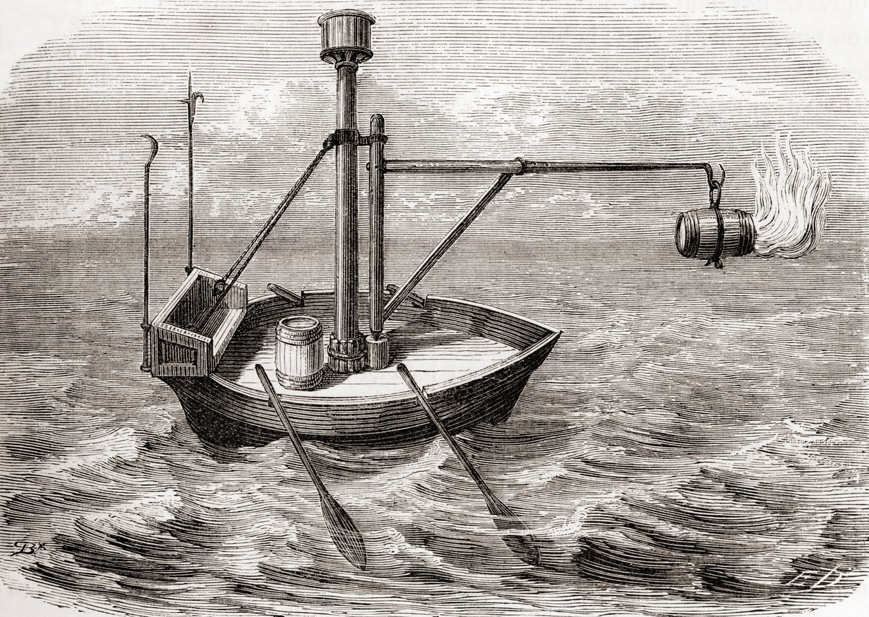 Een Griekse brander, naar een tekening in een 13e-eeuws Latijns manuscript, uit Les Merveilles de la Science, gepubliceerd ca. 1870 door French School