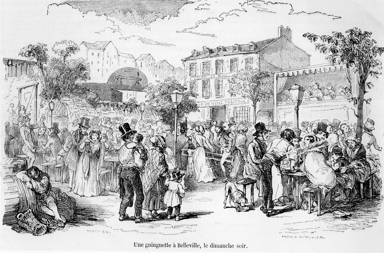 Een guinguette in Belleville op zondagavond, uit Tableau de Paris door Edmond Auguste Texier, Parijs, 1852 door French School