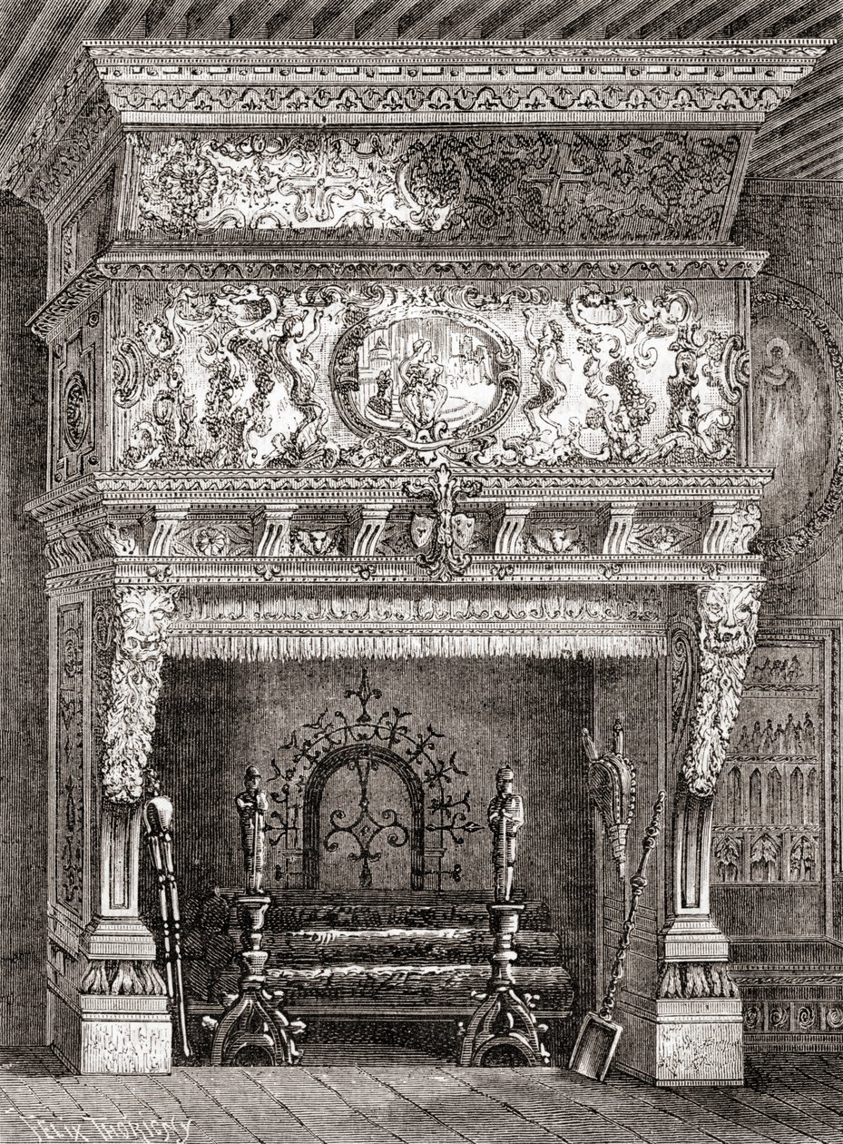 Een Renaissance open haard in het Cluny Museum, Parijs, Frankrijk, uit 